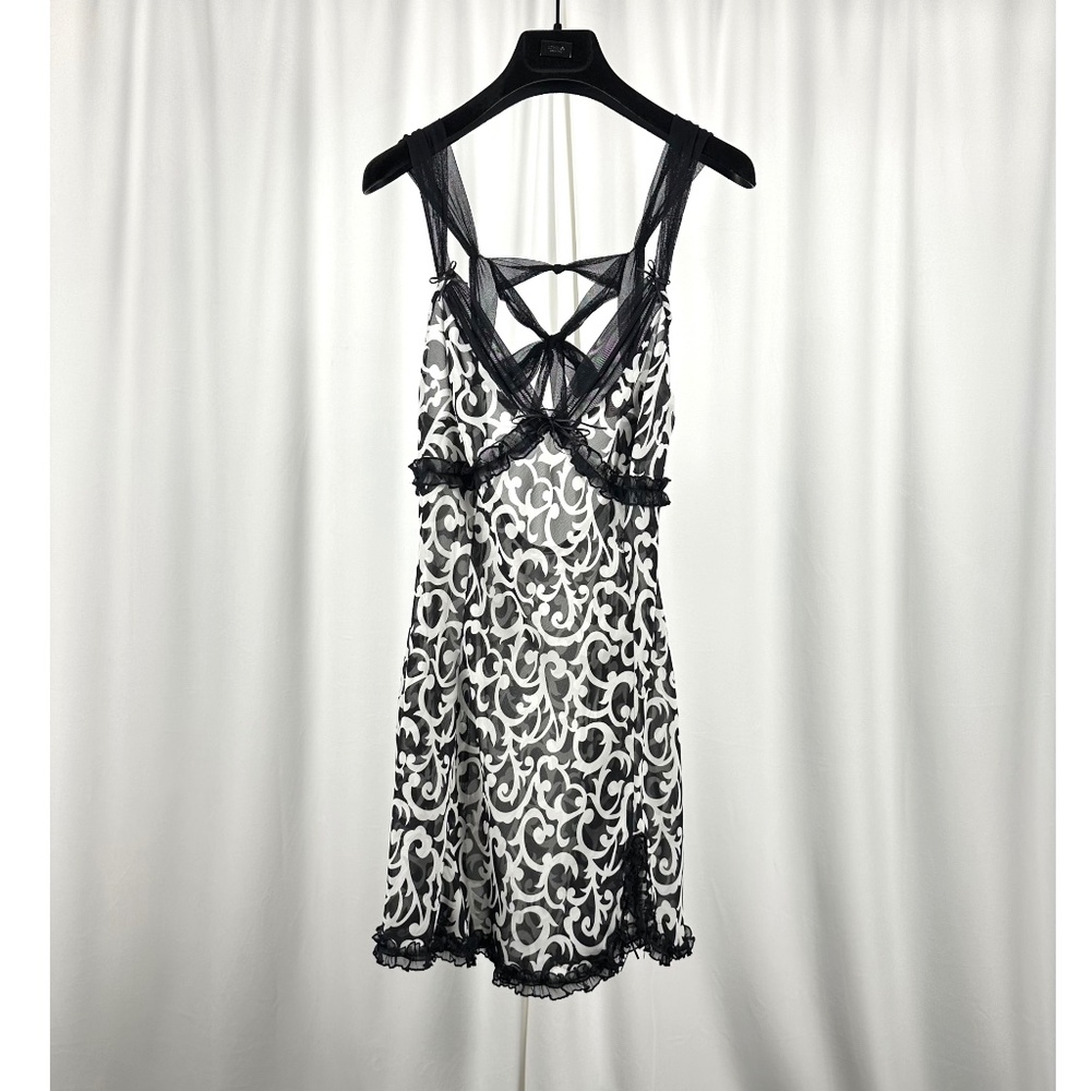 La Vie en Rose Sheer Babydoll XL Y2K Black White Lace Slip